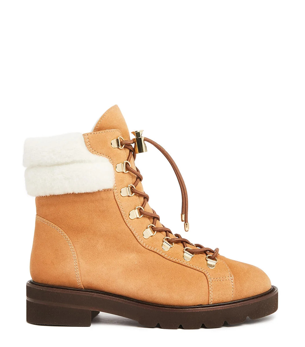 Stuart Weitzman Fur-Trimmed Lace-Up Boots | Cettire Global
