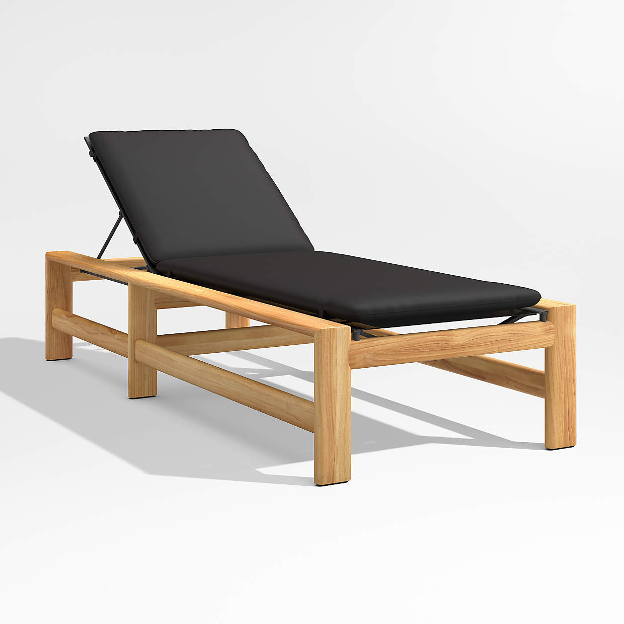 Anguilla Teak Single Outdoor Sun Lounger with Black Cushions + Reviews | Crate & Barrel | Crate & Barrel