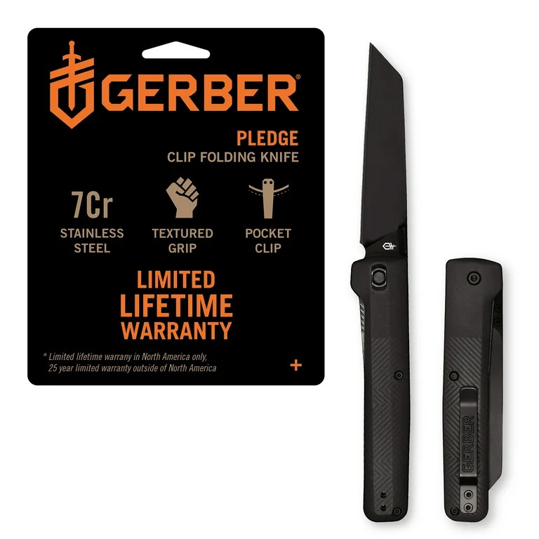 Gerber Pledge Pocket & Folding Knife, Plain Edge with Reverse Tanto Stainless Steel Blade, Grey | Walmart (US)