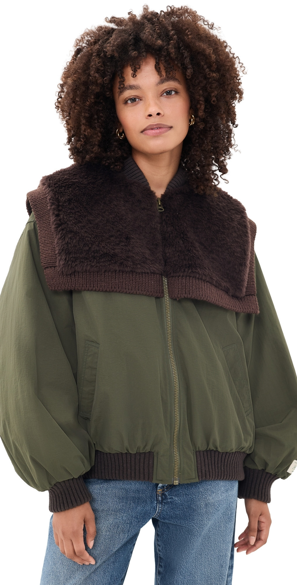 Sea Marta Faux Fur Combo Bomber Jacket Army L | Shopbop