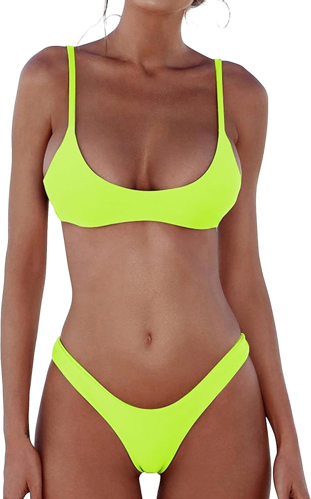 Womens 2 Piece Brazilian Thong Bikini Sets High Cut Swimsuits Padded Scoop Neck Push Up Top Bathi... | Amazon (US)