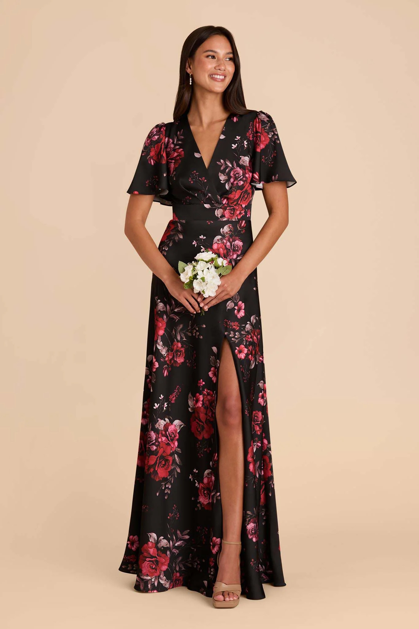 Marni Matte Satin Dress in Black Fleurs d’Amour | Birdy Grey | Birdy Grey