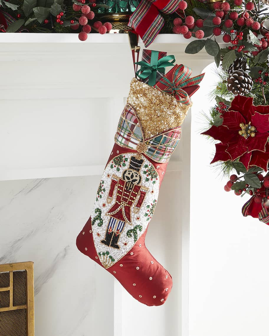Kim Seybert Hand-Beaded Nutcracker Stocking, 19.75" | Neiman Marcus