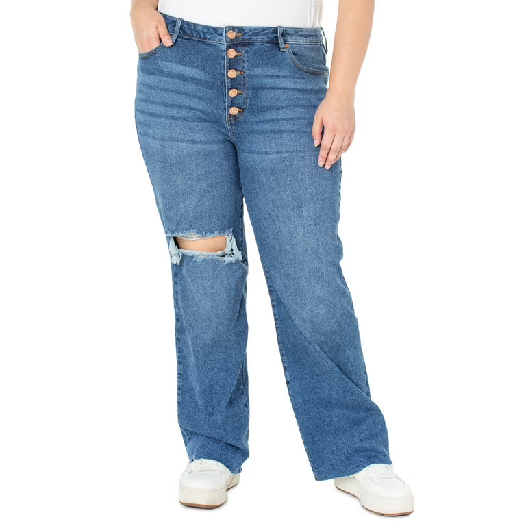 Celebrity Pink Women's Juniors' Plus Size High Rise Wide Leg Jean | Walmart (US)