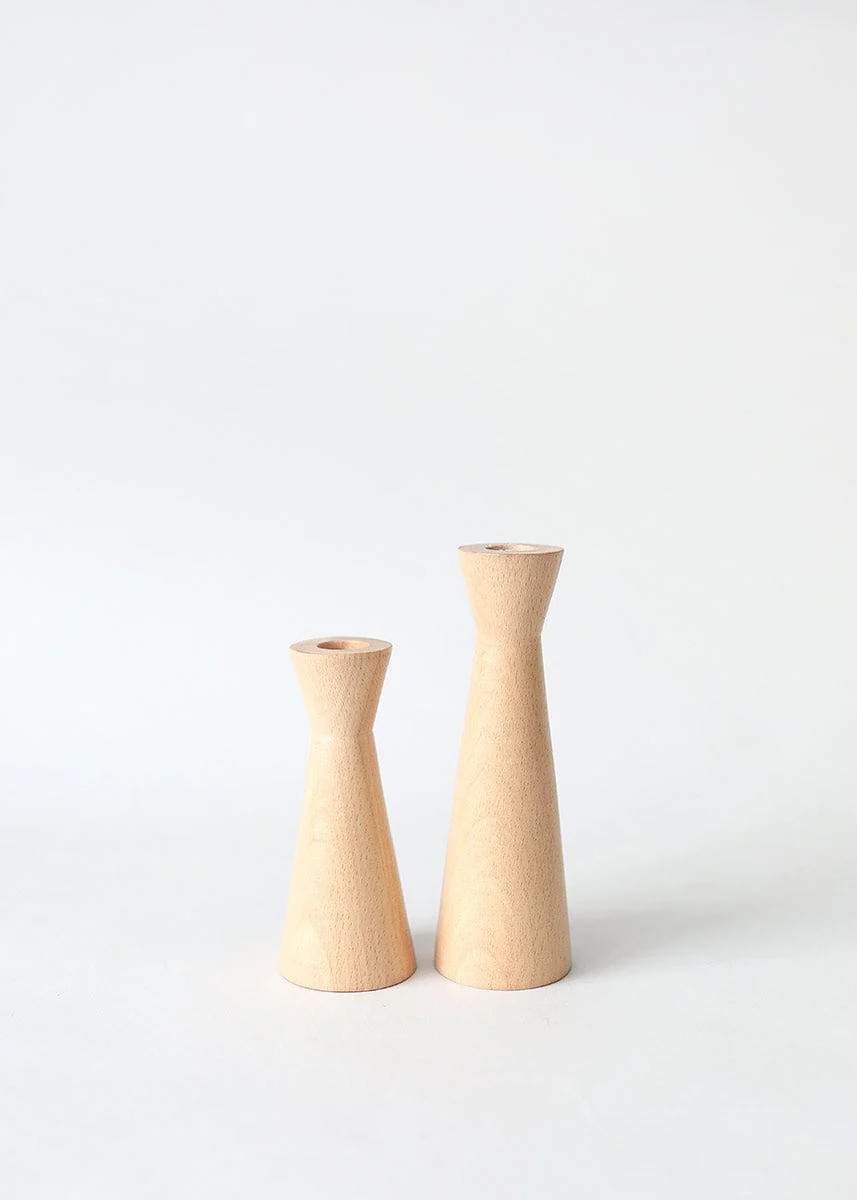 Set of 2 - Modern Wooden Candle Holders - 5.5-7 | Afloral (US)