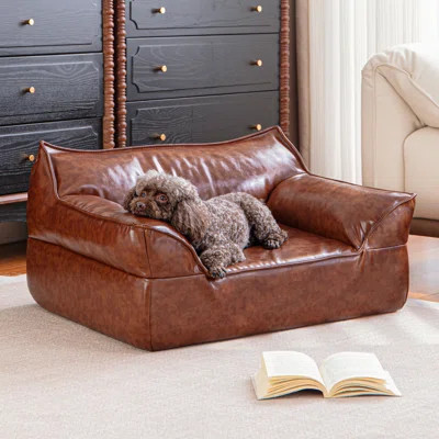 Brown Leather Pet Bed Mid Century Modern Dog Sofa Bed, Luxury Elegant Dog Furniture with Mattress for Medium and Small Dogs | Wayfair North America