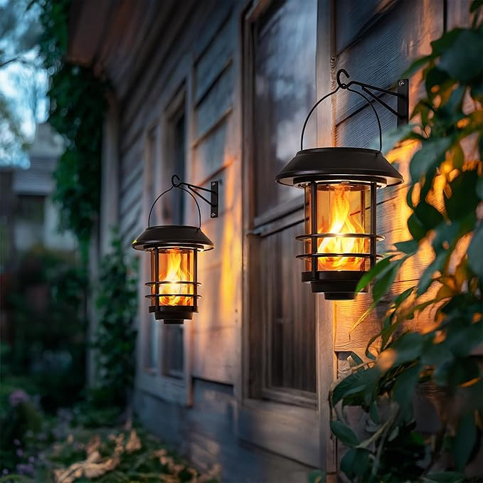 Otdair Solar Wall Lantern Outdoor, Flickering Flames Solar Sconce Lights Outdoor, Hanging Lamps W... | Amazon (CA)