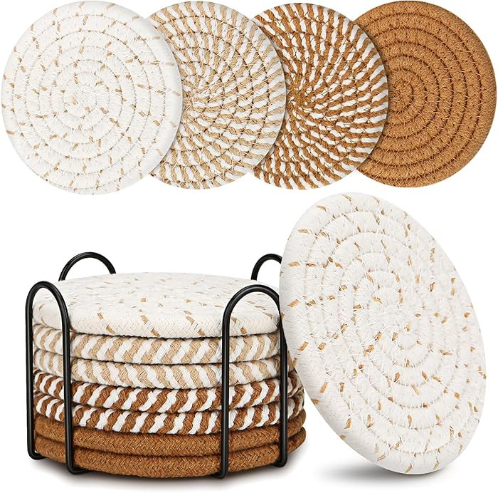 Coasters for Drinks, Coasters Set of 4 - Color, 8 Pack Coaster Set, Boho Coaster with Holder, Cof... | Amazon (US)