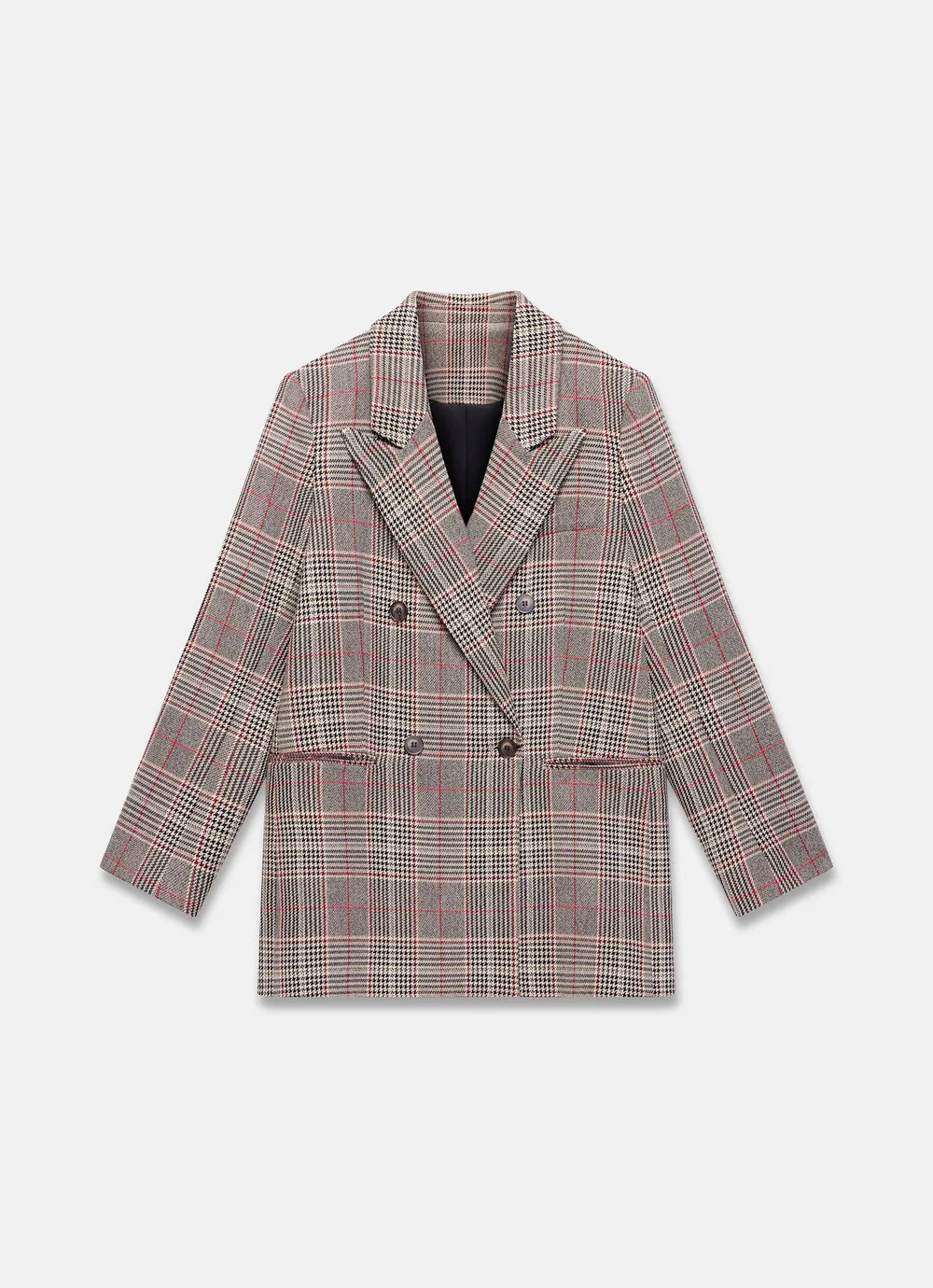 Neutral Checked Double Breasted Blazer | Mint Velvet