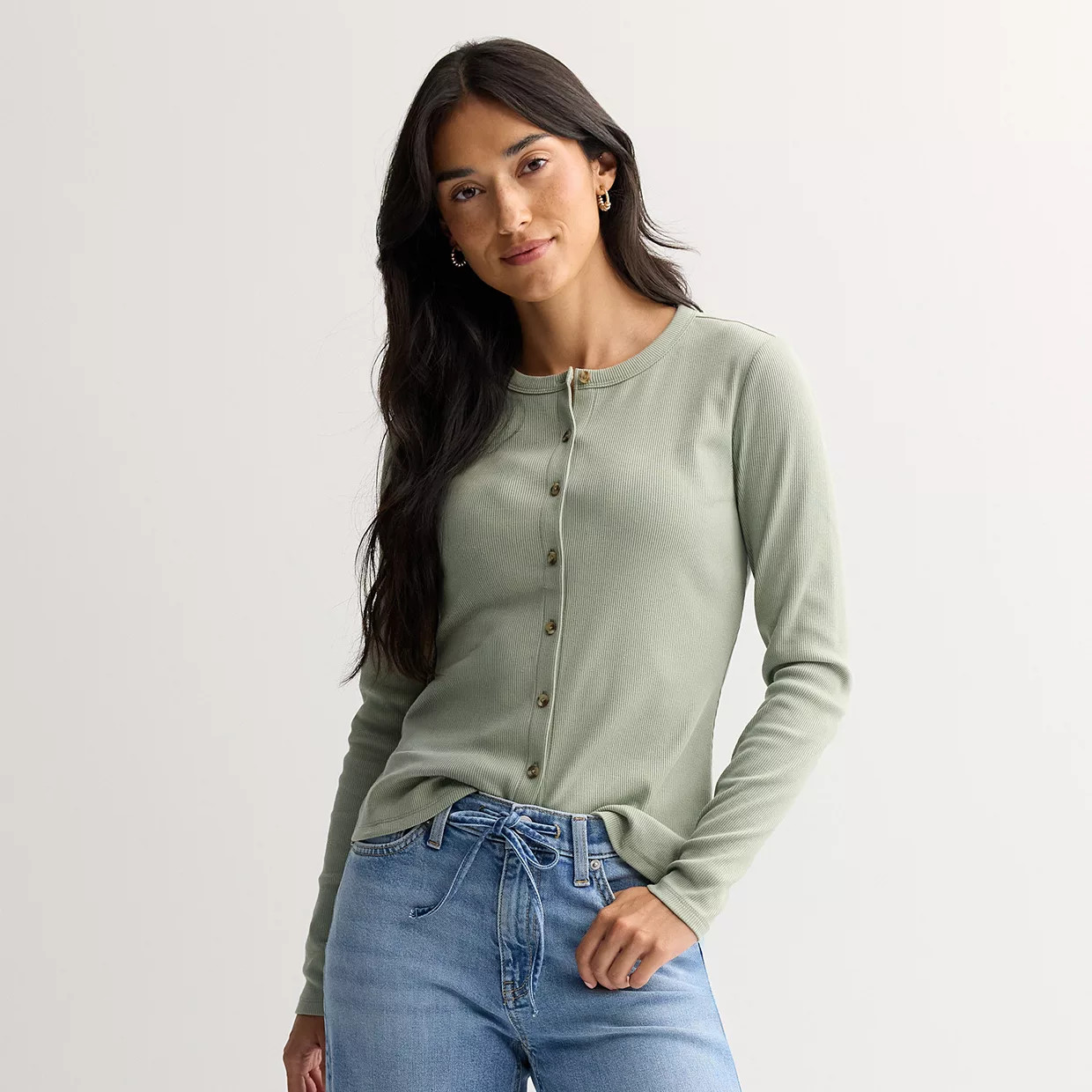 Women's Sonoma Goods For Life® Rib Long Sleeve Button-Down Shirt | Kohl's
