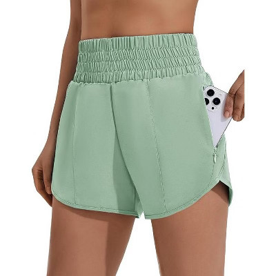 Pinspark Women's High Waist Quick Dry Running Shorts Athletic with Mesh Liner 2 Pockets-Mint Green-l | Target