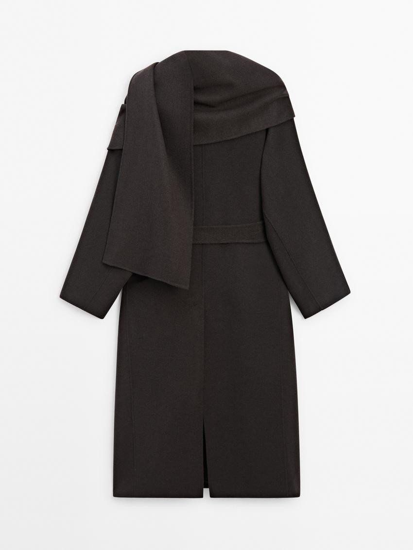 Wool blend coat with scarf | Massimo Dutti UK