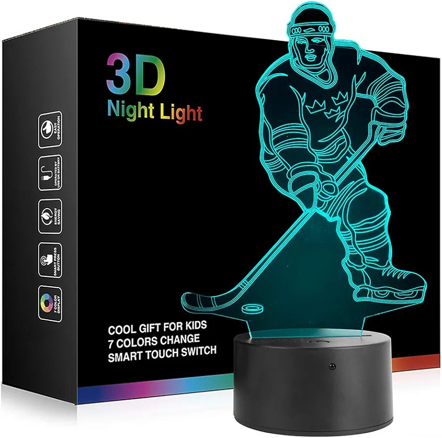 Hockey Player 3D Night Light Lamps for Kids 7 LED Color Changing Touch Table Desk Lamps Lighting ... | Amazon (US)