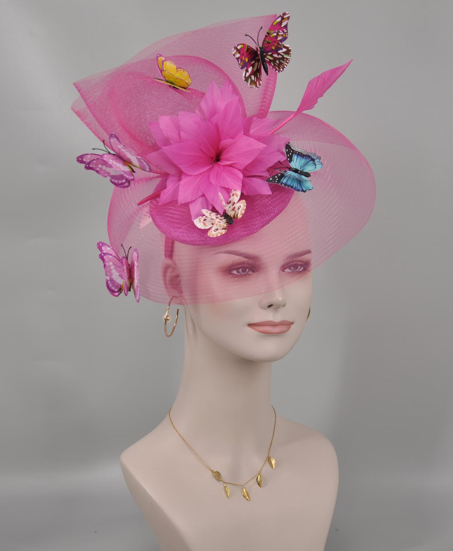 Kentucky Derby Hat Wedding Feather w Butterflies  Floral Organza w Sinamay Headband Fascinator Ha... | Etsy (US)