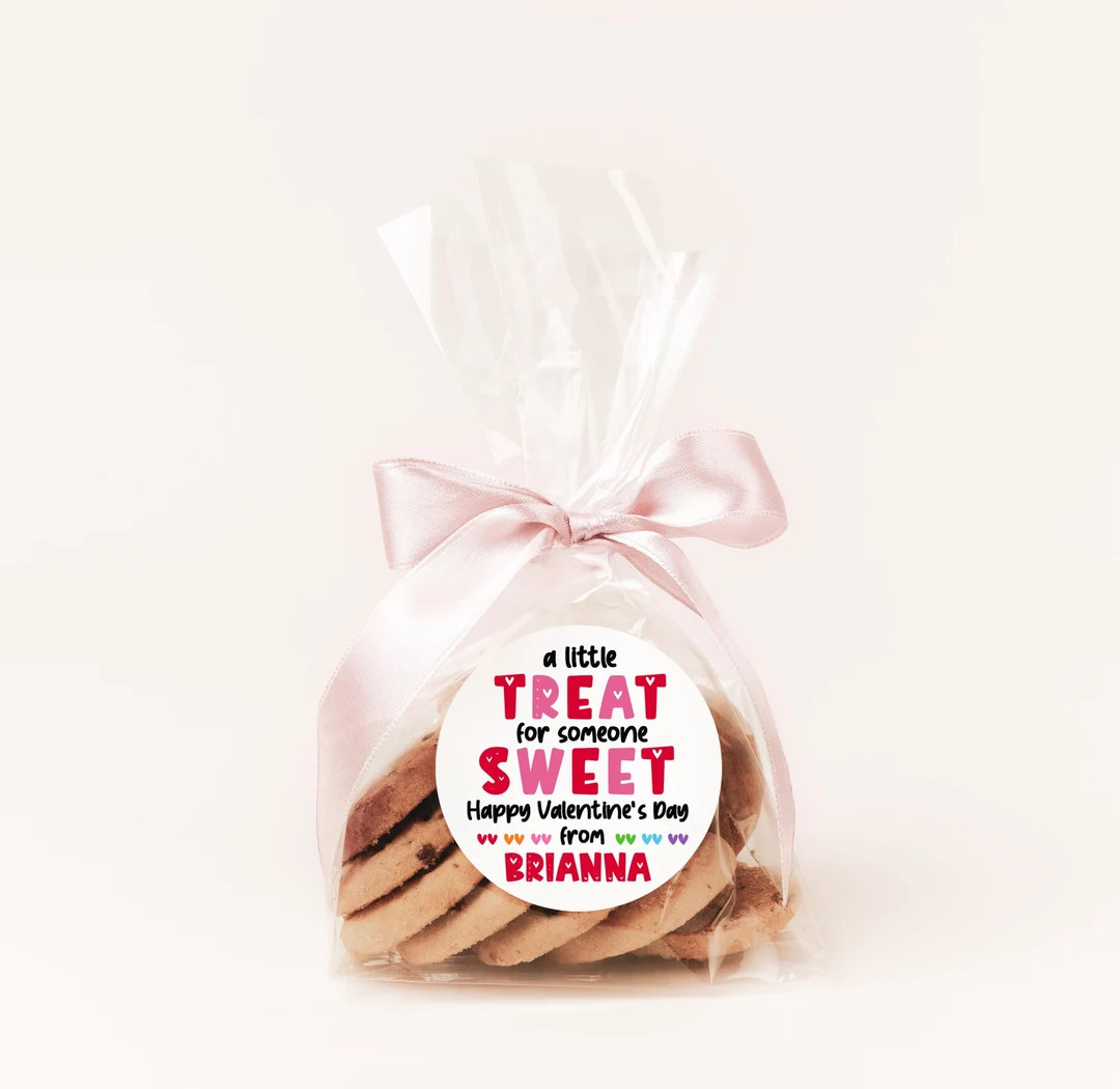 A Little Treat for Someone Sweet Valentines Day Stickers Personalized Valentine Round Sticker Lab... | Etsy (US)