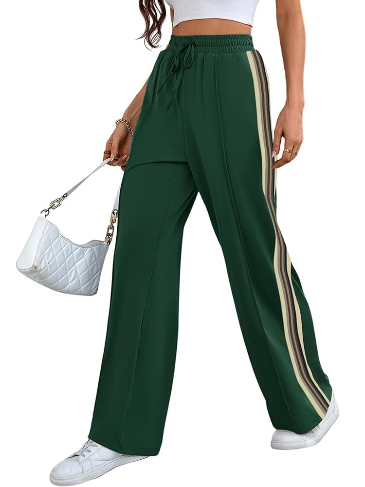 Wide Leg Sweatpants Women High Waisted Baggy Sweat Pants Active Striped Track Pants with Pockets | Amazon (US)