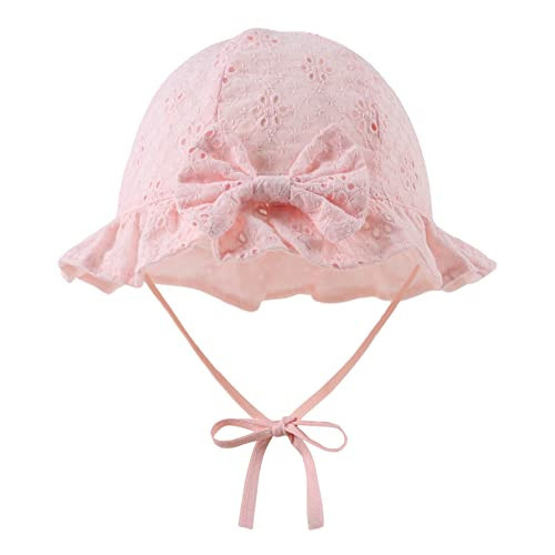 Summer Baby Hats for Girls Cotton Infant Sun Hat Bowknot Toddler Bucket Hats 0-2 Years (L, Pink Six Flowers-Hollow) | Amazon (US)