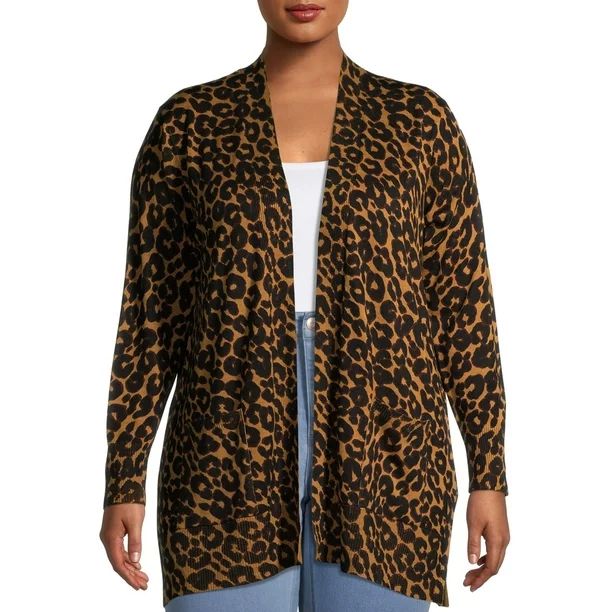 Terra & Sky Women's Plus Size Everyday Essential Leopard Print Open-Front Cardigan | Walmart (US)