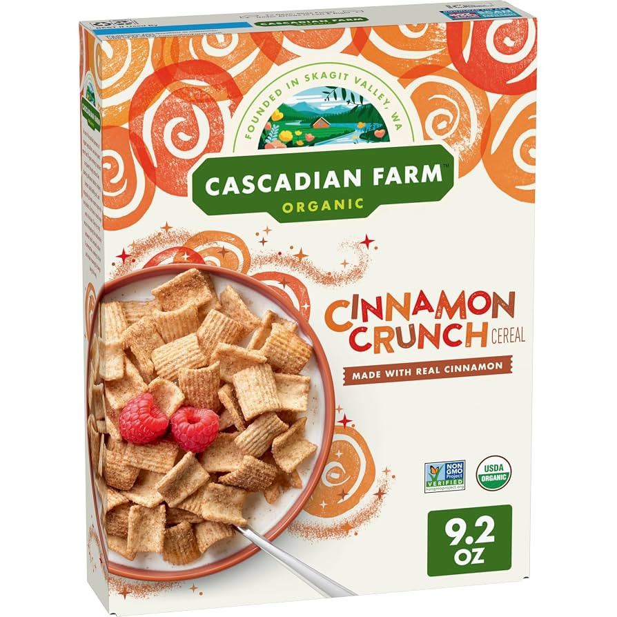 Cascadian Farm Organic Cinnamon Crunch Cereal, Made with Whole Grain, 9.2 oz | Amazon (US)