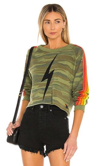 Bolt Print Cropped Sweatshirt in Camo & Neon | Revolve Clothing (Global)