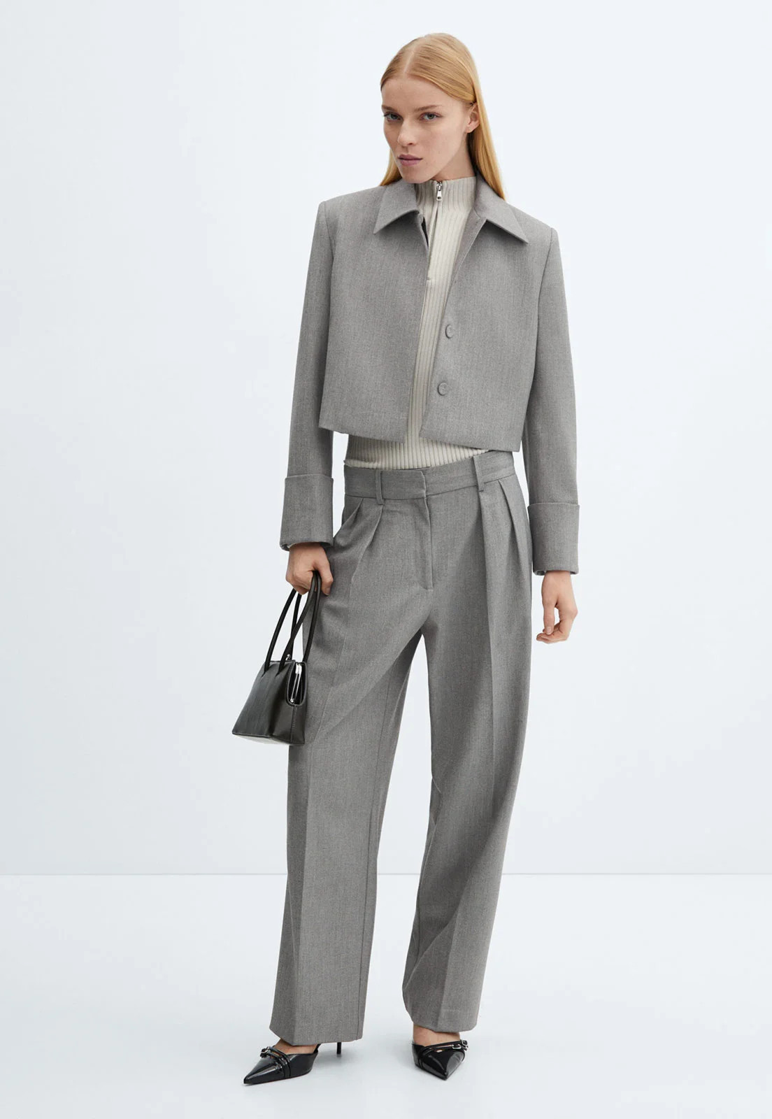 Calça Mango Reta Alfaiataria Cinza | Dafiti (BR)