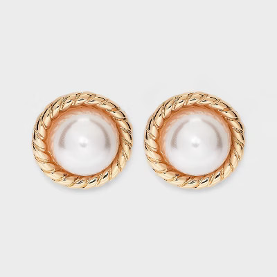 Textured Pearl Stud Earrings - A New Day™ Gold/White | Target