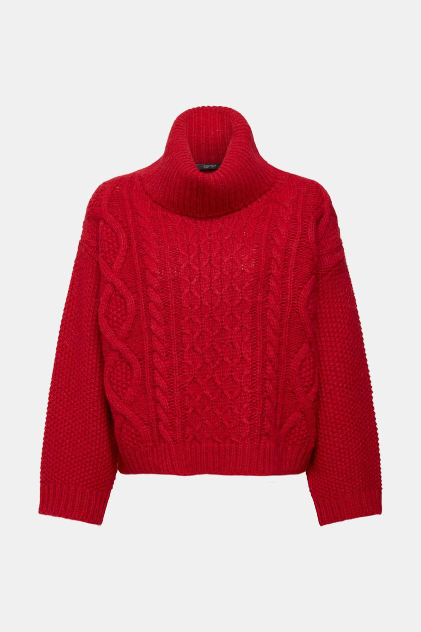 Zopfstrickpullover mit Wolle, mit Rollkragen | Esprit DE