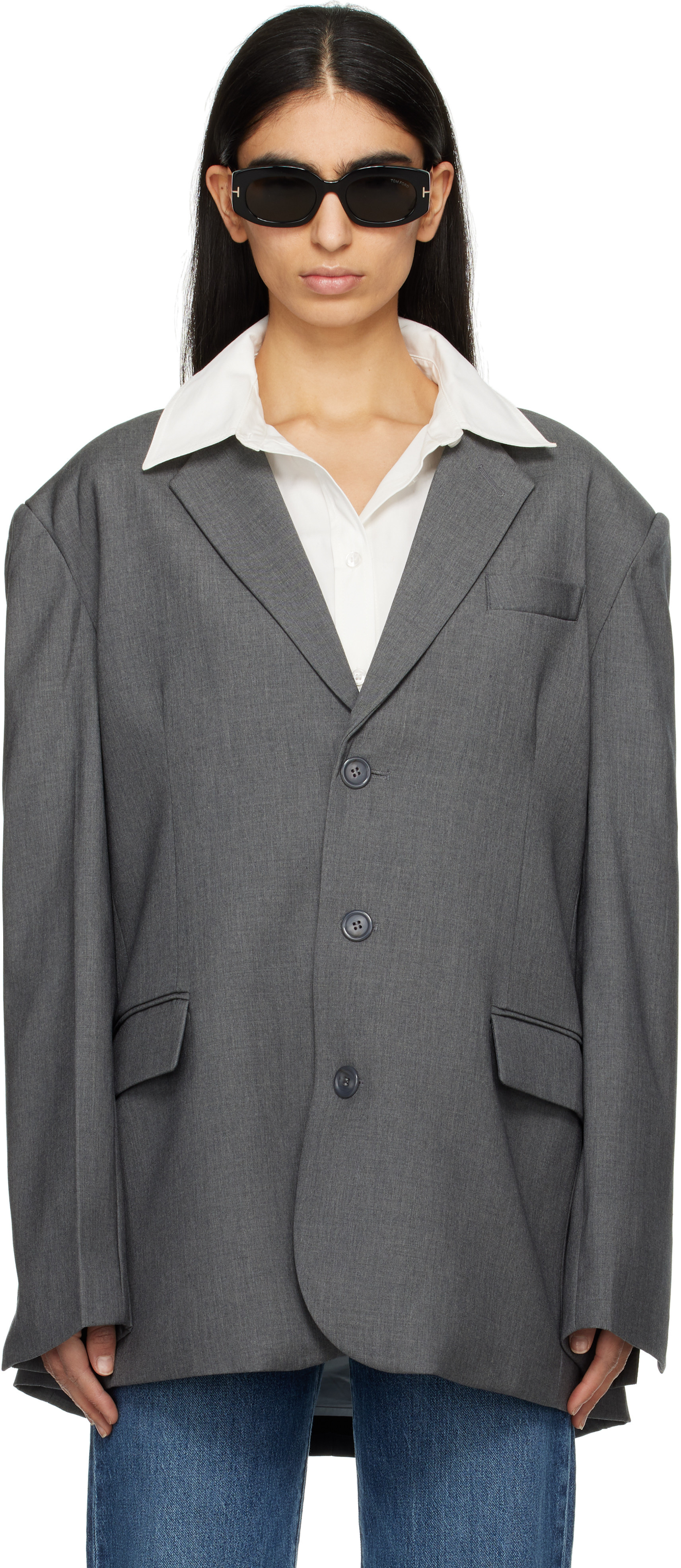 The Frankie Shop Gray Gelso Oversized Blazer | SSENSE