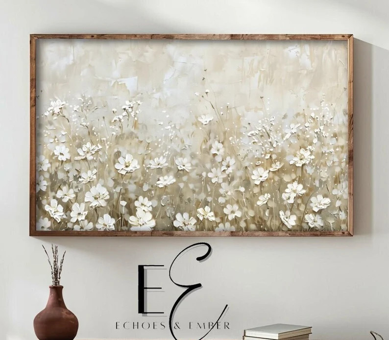 Frame TV Art Spring Flowers | Wildflowers for Frametv | Neutral Tone Painting for Digital TV | Fa... | Etsy (US)