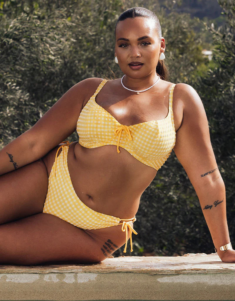 Curvy Kate Holiday Check Scooped Balcony Bikini Top Sunshine Yellow | Curvy Kate Ltd