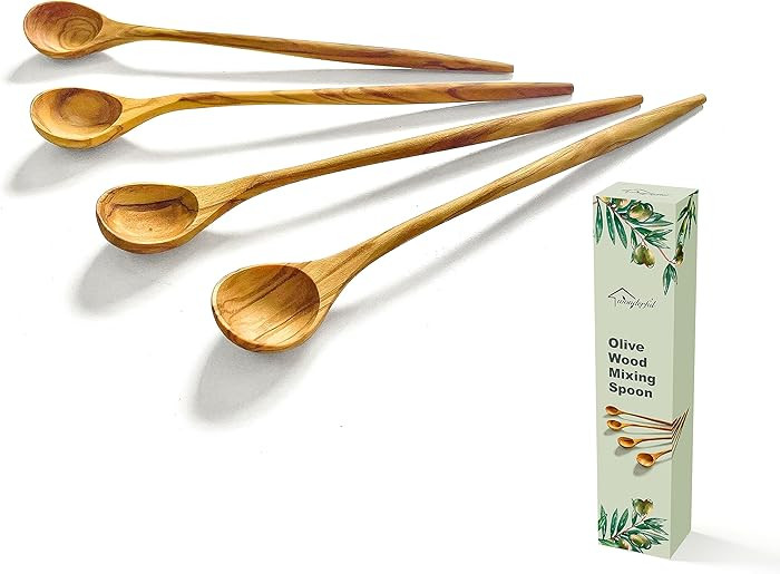 WONDERFUL 100% Natural Olive Wood Long Handle Spoons for Coffee, Tea, Milkshake Kitchen Stirring,... | Amazon (US)