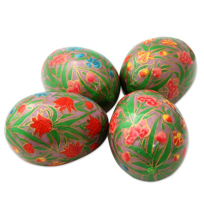 Artisan Crafted Papier Mache Eggs Hand Painted Set of 4 | NOVICA