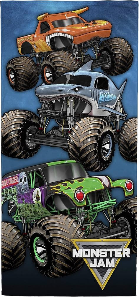 Jay Franco Monster Jam Team Up Kids Bath/Pool/Beach Towel - Features Grave Digger & Megalodon - S... | Amazon (US)