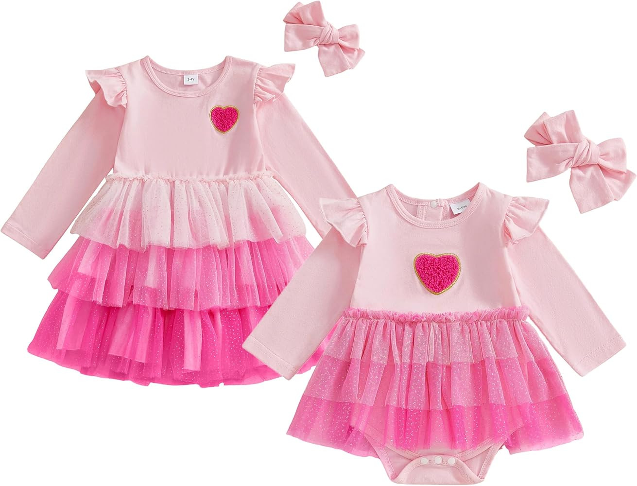 Toddler Baby Girl Valentines Day Outfit Love Heart Romper Dress/Tutu Dresses Glitter Lace Sisters... | Amazon (US)