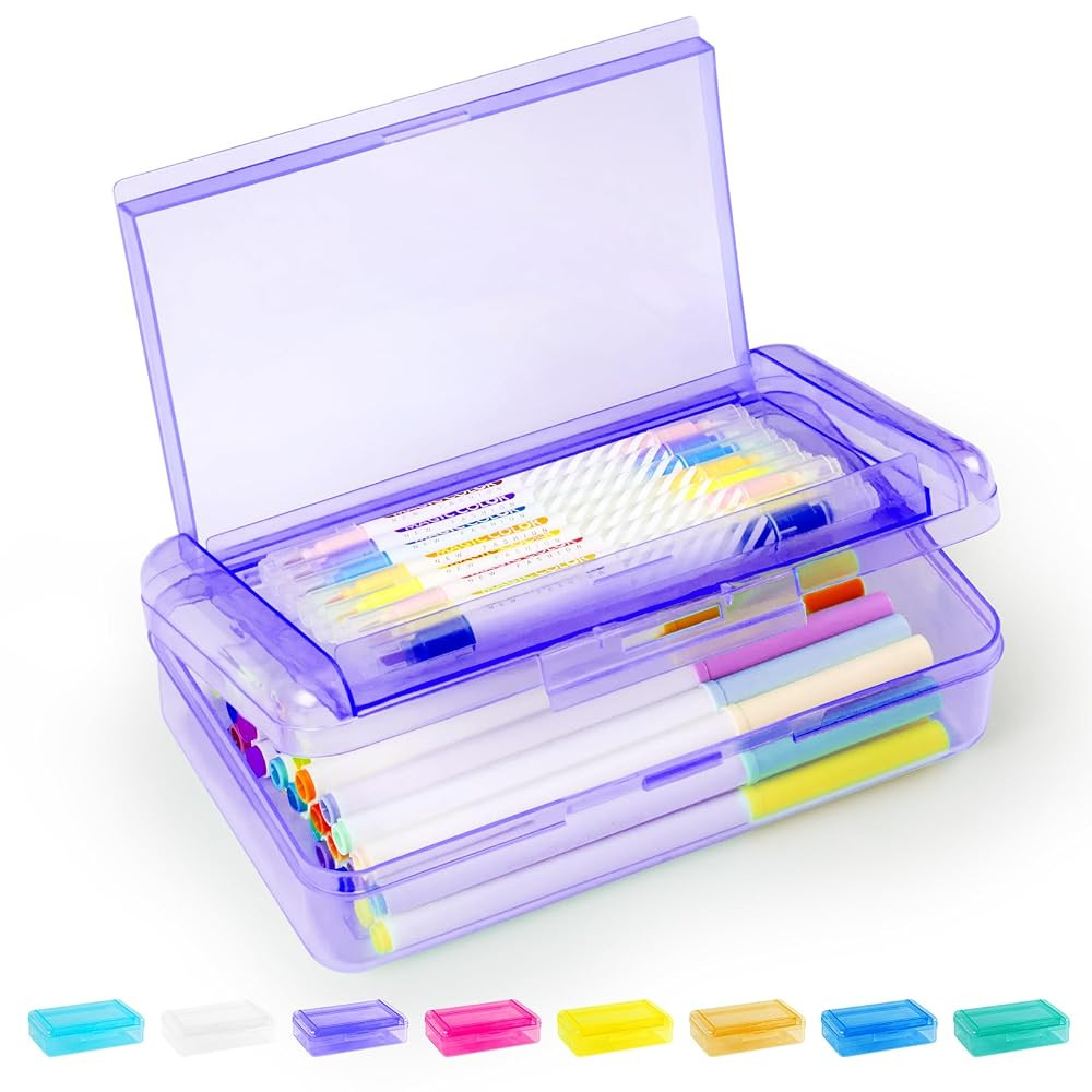 Sooez Double Layer Pencil Box, Large Hard Pencil Case Organizer, Clear Plastic Crayon Box for Gir... | Amazon (US)