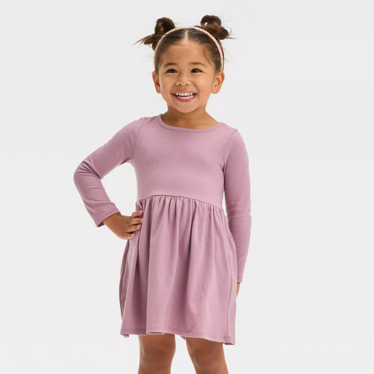 Toddler Girls' Long Sleeve Printed Dress - Cat & Jack™ Brown | Target