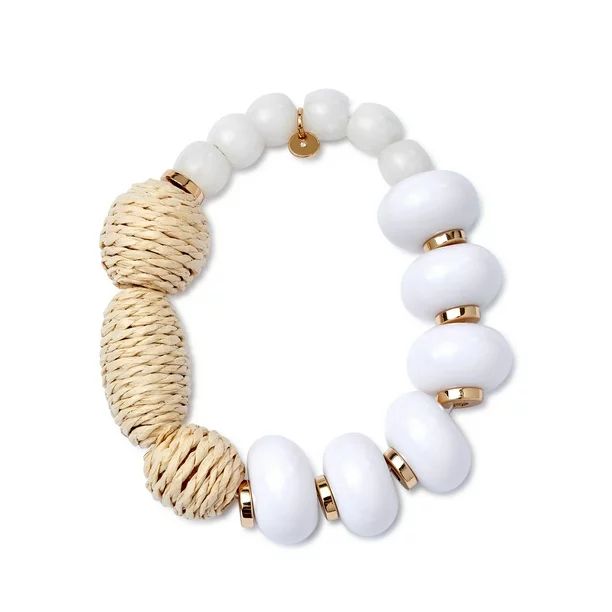 Scoop Women’s 14KT Gold Flash-Plated White and Rattan Bead Stretch Bracelet | Walmart (US)