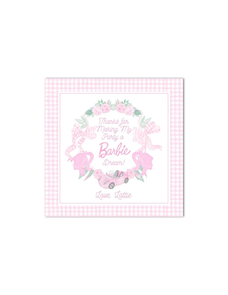 Printable Watercolor Pink Doll Party Birthday Favor Tags | 3x3" | Gingham, Bows, Preppy, Grandmil... | Etsy (US)