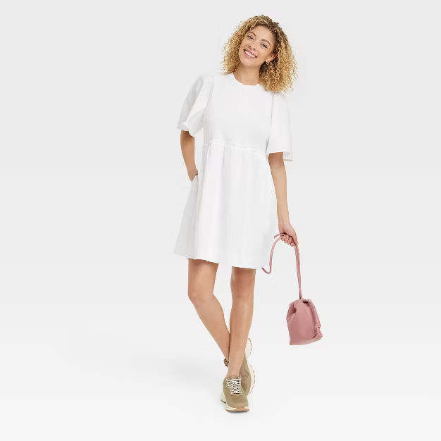 Women's Flutter Short Sleeve Knit Woven Dress - A New Day™ | Target