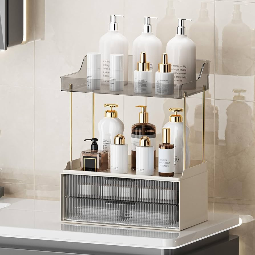 2-Tier 2-Drawer Bathroom Countertop Organizer, Skin Care Large Organizer, Multi-Purpose Makeup St... | Amazon (US)