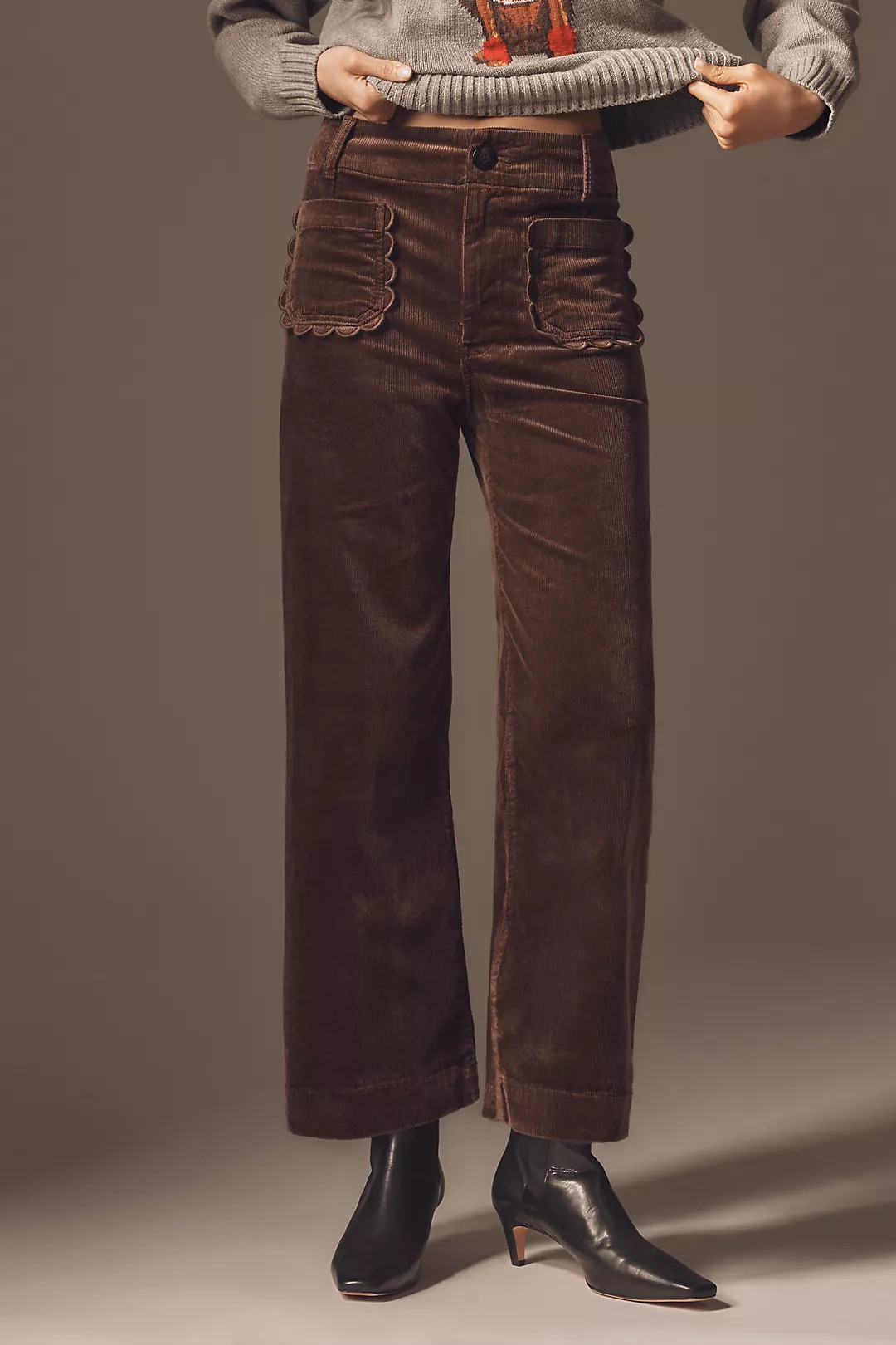 The Colette Scallop Pocket Corduroy Crop Wide-Leg Pants by Maeve | Anthropologie (US)