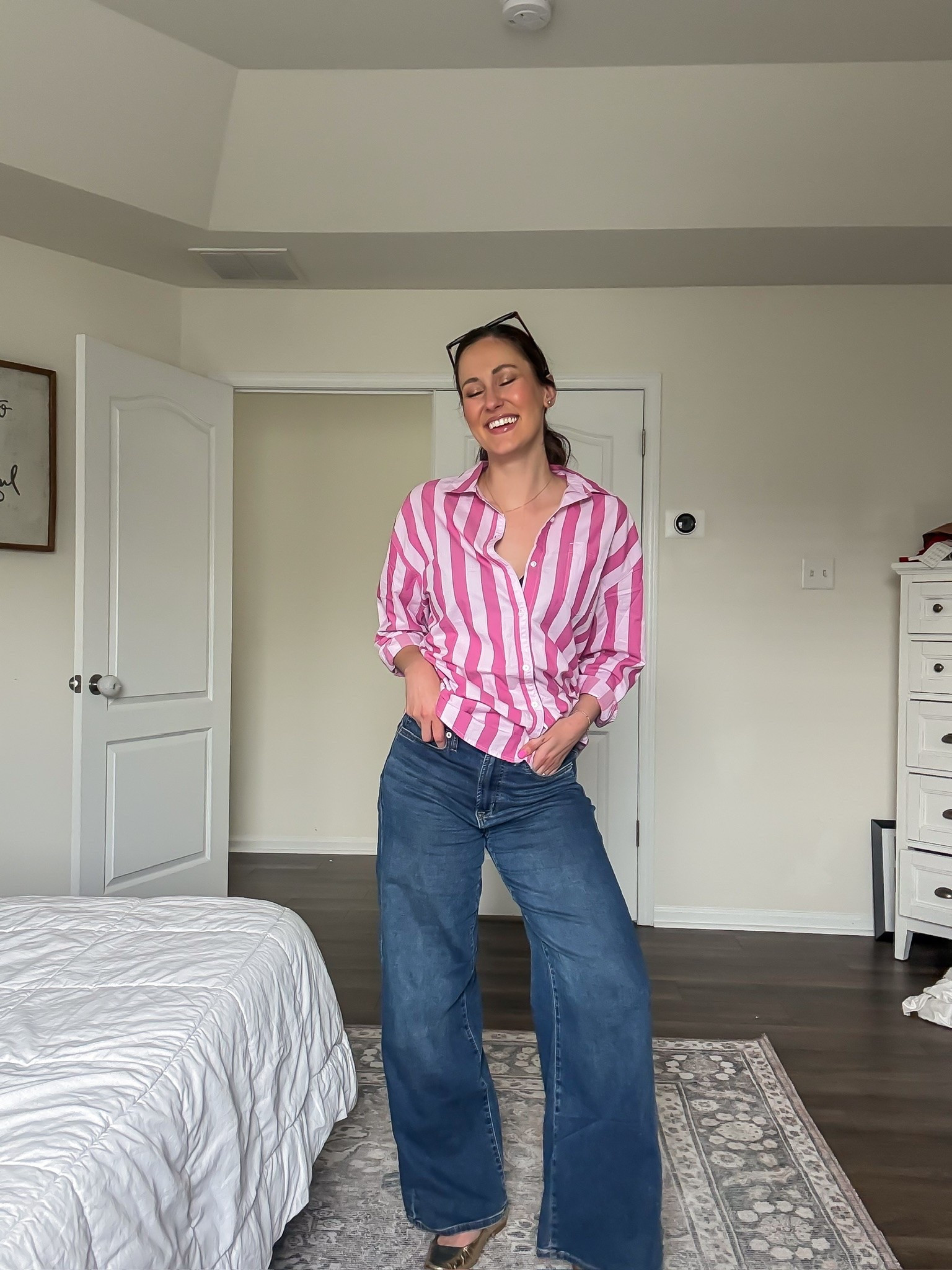 Casual work outfit with pink striped button down from old navy

#LTKootd #LTKWorkwear #LTKSeasonal