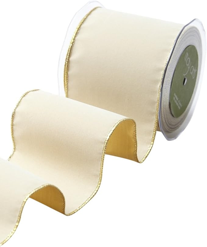 May Arts Ivory 4 Inch Velvet Ribbon with Gold Backing, 10 yd | Amazon (US)