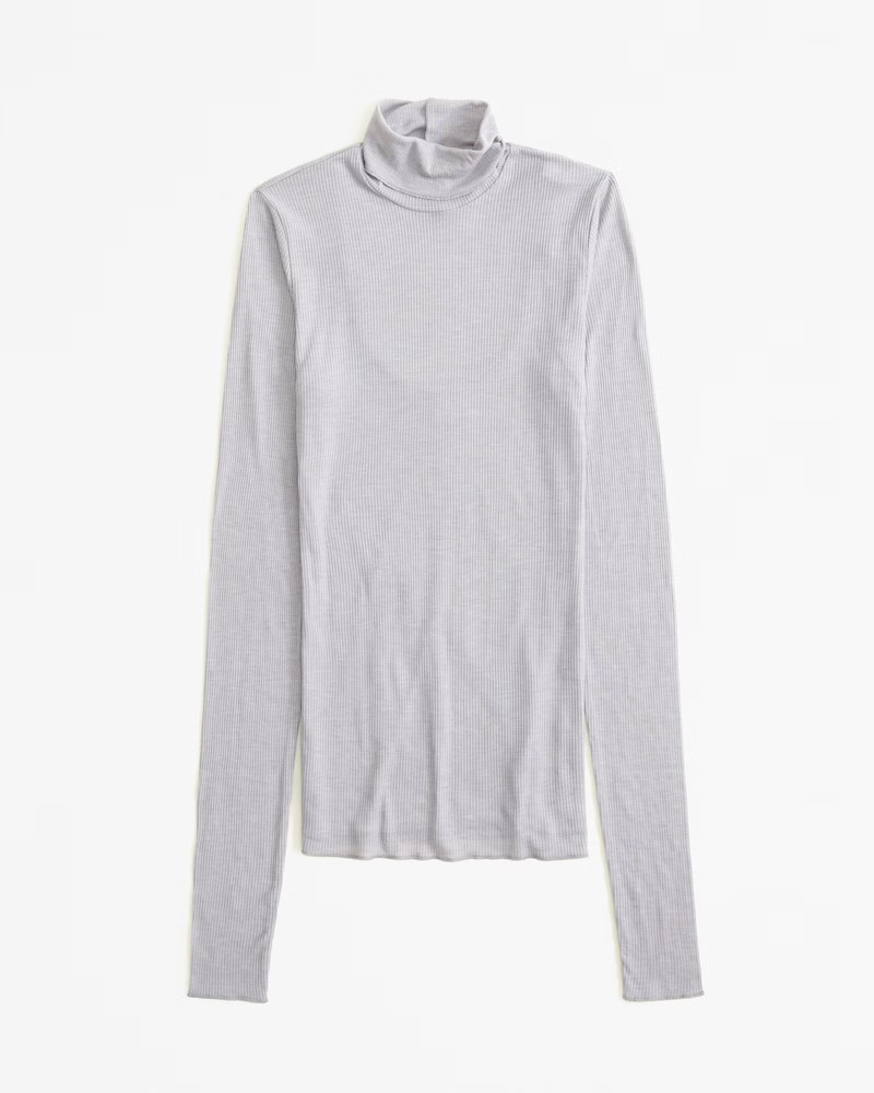 Women's Long-Sleeve Sheer Rib Turtleneck Top | Women's Tops | Abercrombie.com | Abercrombie & Fitch (US)