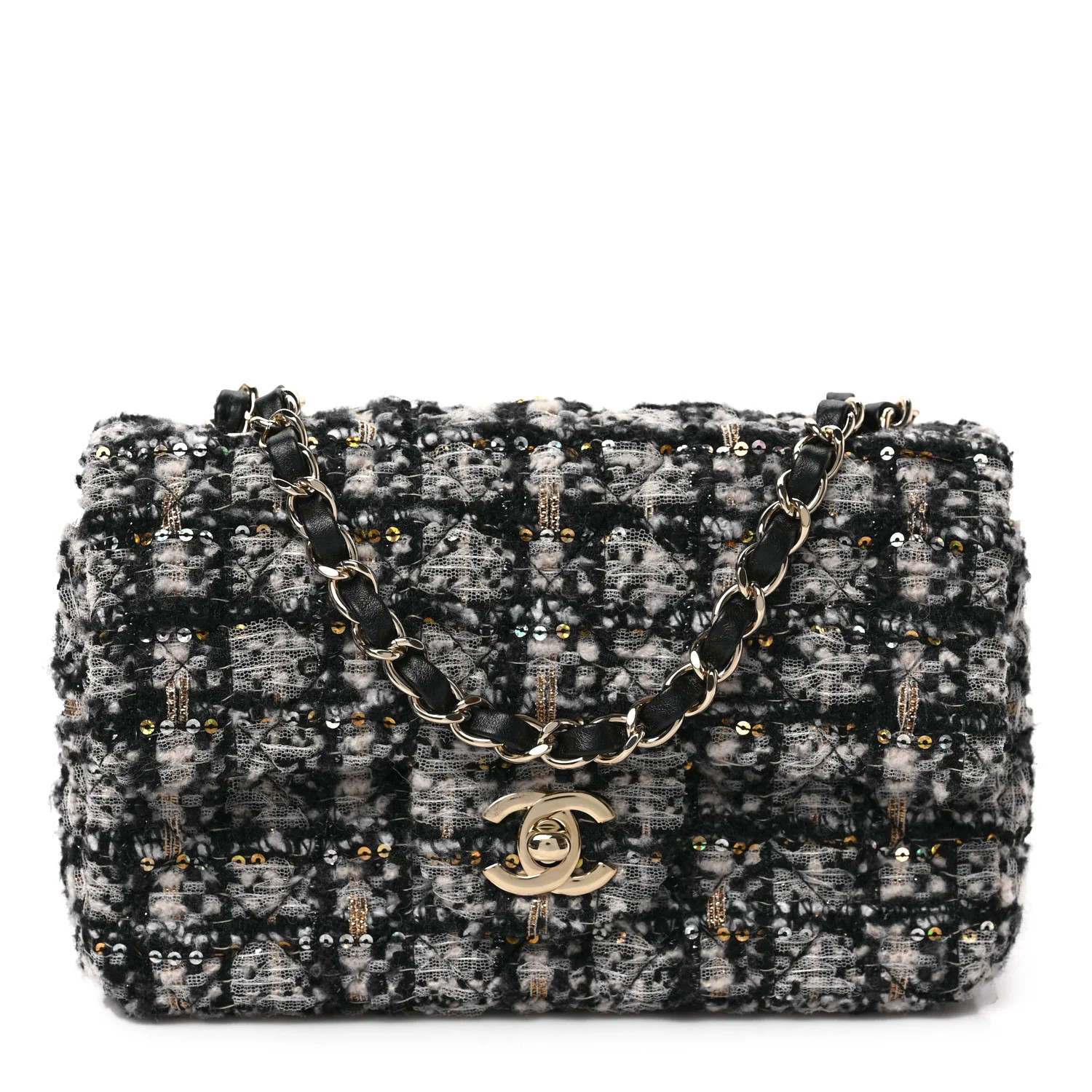 Glittered Tweed Quilted Mini Rectangular Flap Navy Blue | FASHIONPHILE (US)