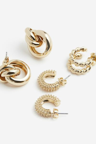 3 Pairs Hoop Earrings - Gold-colored - Ladies | H&M US | H&M (US + CA)