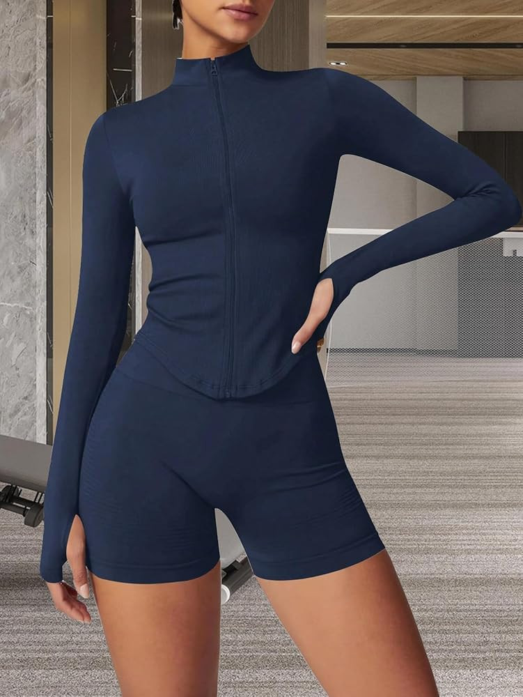 Women's Summer 2 Piece Outfits Skinny Shorts Tracksuit Casual Sets, Navy, Small : Amazon.co.uk: F... | Amazon (UK)