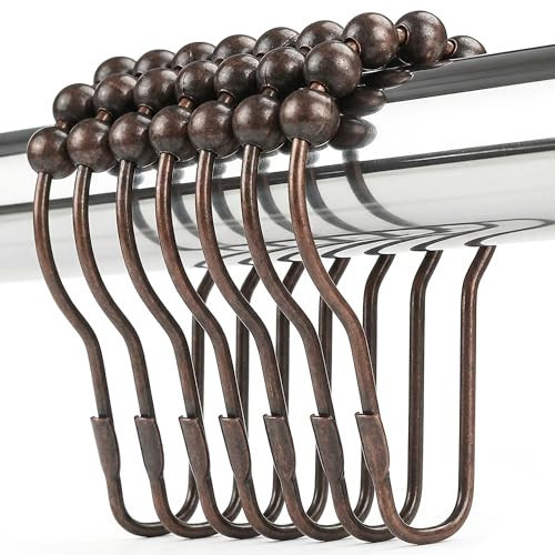 Ansxiy Shower Curtain Hooks Rings, Rustproof Metal Shower Curtain Rings for Bathroom Shower Rods Curtains - Set of 12, Bronze | Amazon (US)