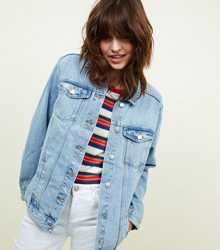 Blue Light Wash Distressed Oversized Denim Jacket Add to Saved Items Remove from Saved Items | New Look (UK)