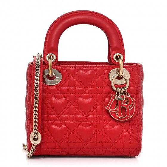 CHRISTIAN DIOR Calfskin Cannage Dioramour Mini Lady Dior Bag Bright Red | FASHIONPHILE (US)